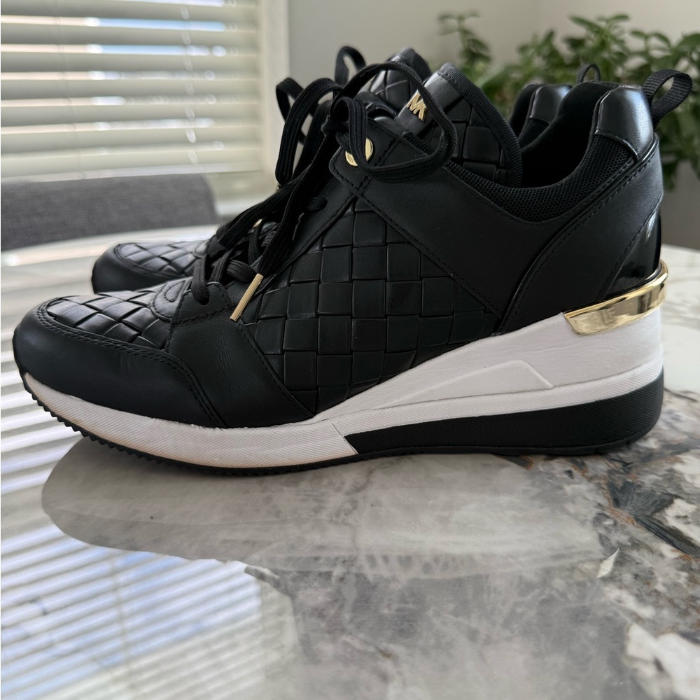 Michael Kors Black Quilted Sneakers with Gold Accents
